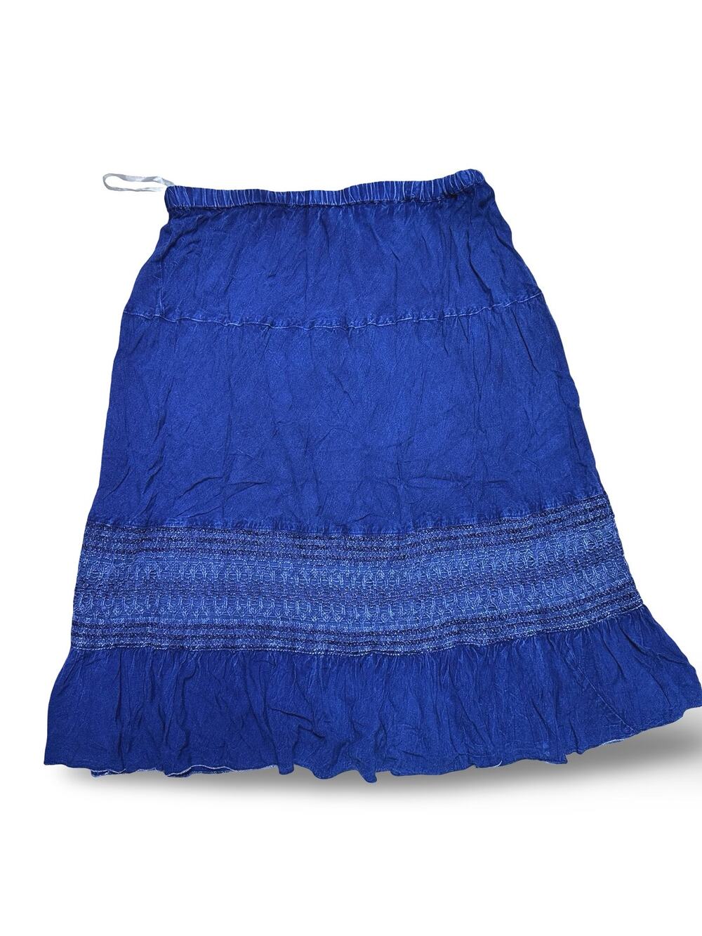 Studio West Deep Blue Tiered Smocked Elastic Waist Rayon Skirt Size Medium